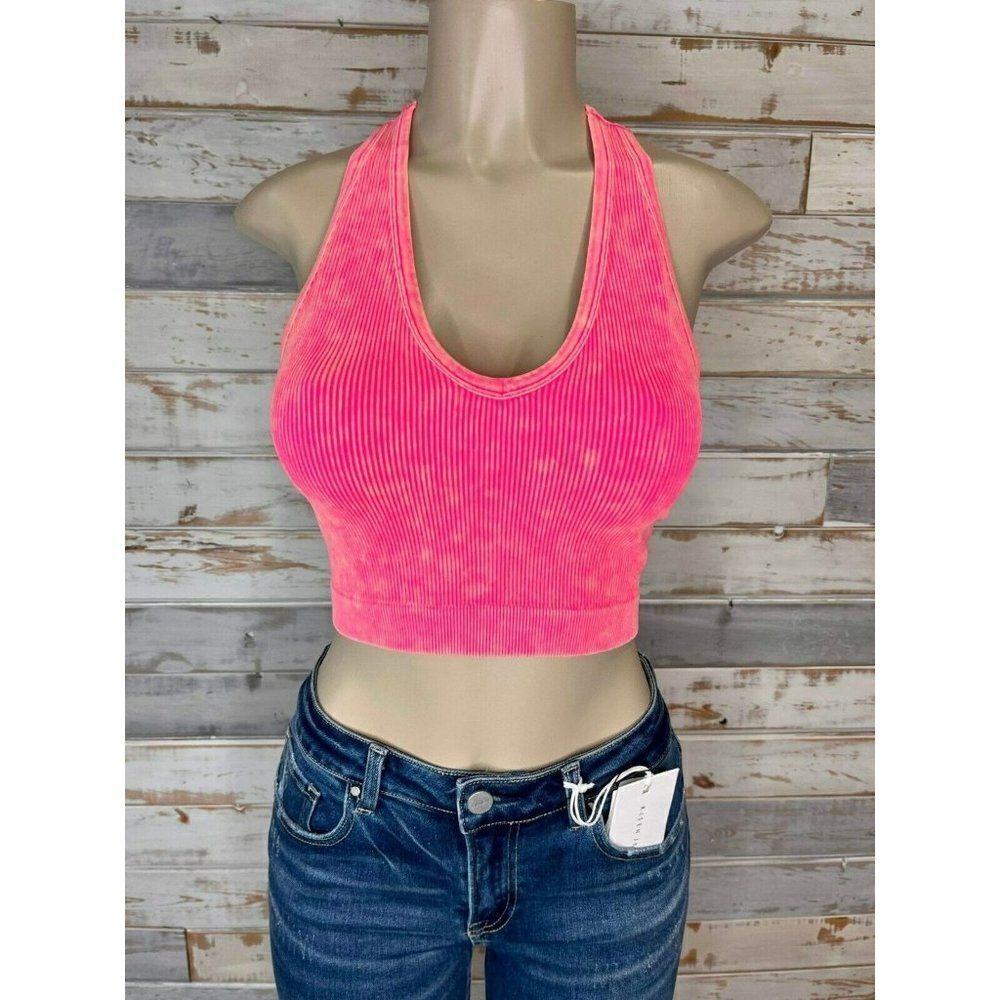 Zenana Not Your Basic Racerback Cropped Tank Top Neon Coral Fuchsia NTW-6128X
